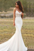 Appliques Sleeveless Mermaid V Neck Satin Wedding Dresses LBQW0149